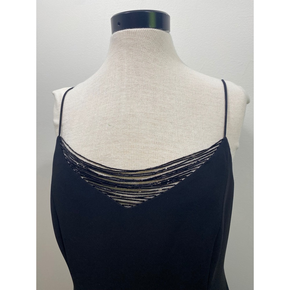 Jones New York Black Dress String Beaded Neckline Party Cocktail Sz 12 LBD - Picture 2 of 10